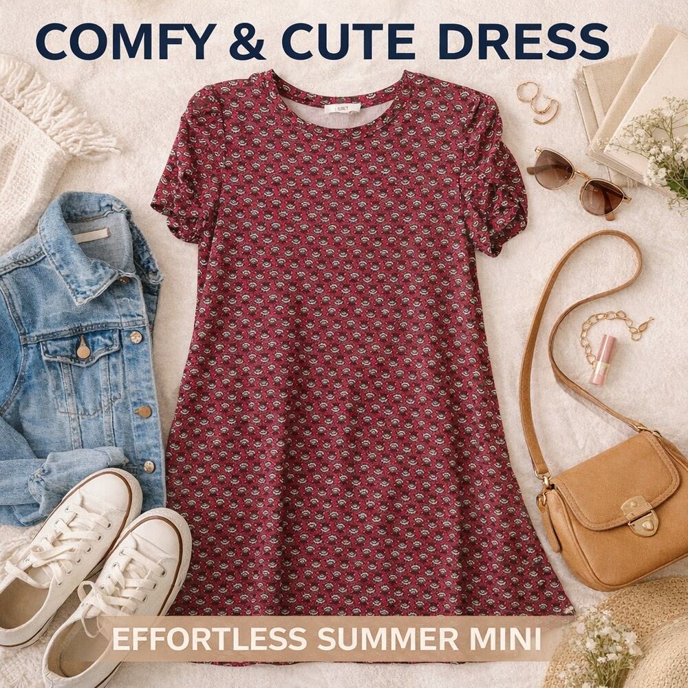 LOFT Pink Floral Puff Sleeve Swing Dress Small